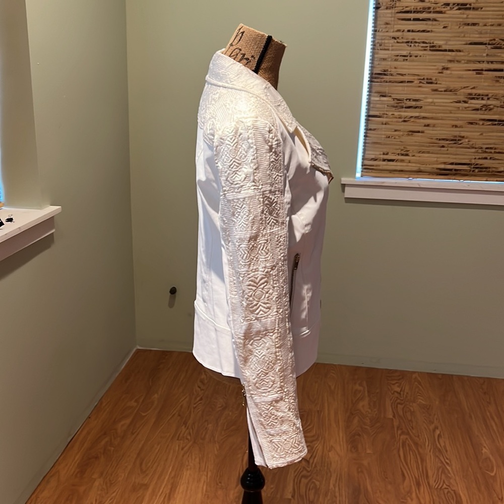 Seven For All Mankind White Cotton Jacket With Brocade Trim Double Breasted L - Picture 2 of 9